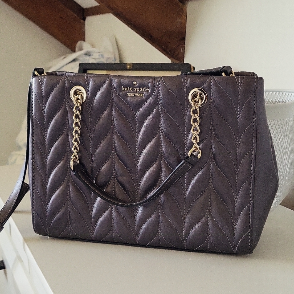kate spade Quilted Dark Purple Shoulder Bag with Gold Chain Hardware